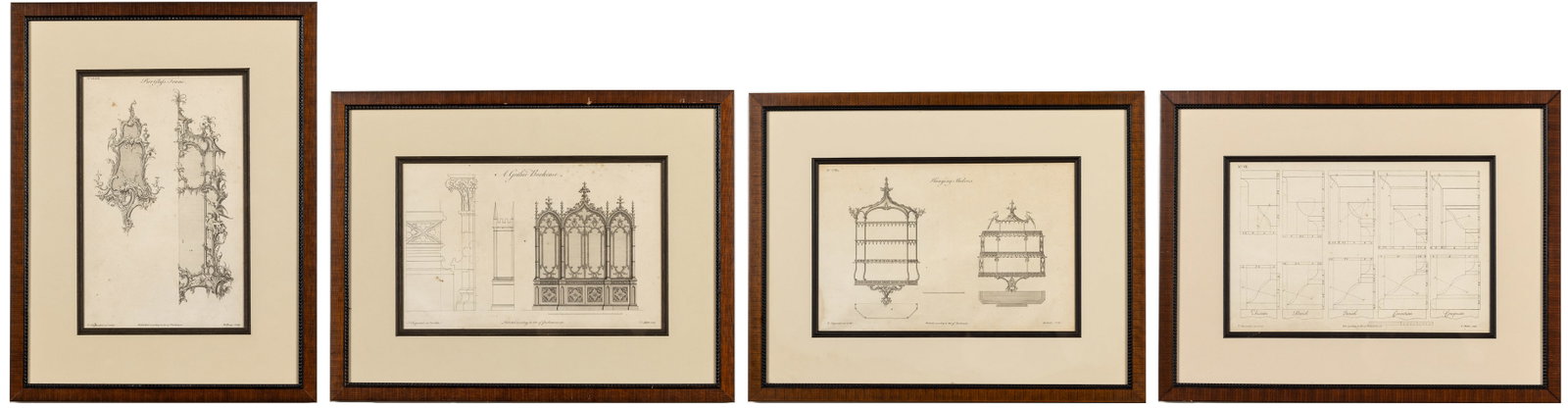 4 Etchings frm Chippendale's Cabinetmaker's Director: Property from a Private Collection, Savannah, GA Description: 4 Etchings from Chippendale's Cabinet Maker's Director, from 'The Gentleman and Cabinet-Maker's Director: Being a large Collection of