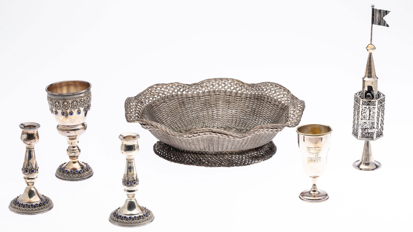Silver and Silverplate Judaica & Basket, 6 pcs (1 of 18)