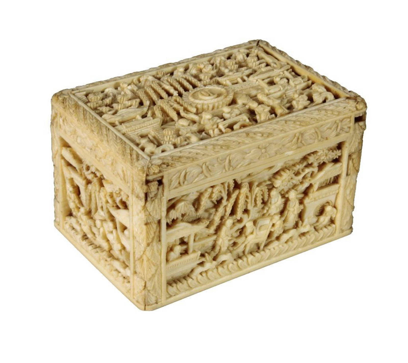 Chinese Mop Placeholder Chips In Carved Box, 19th C Auction