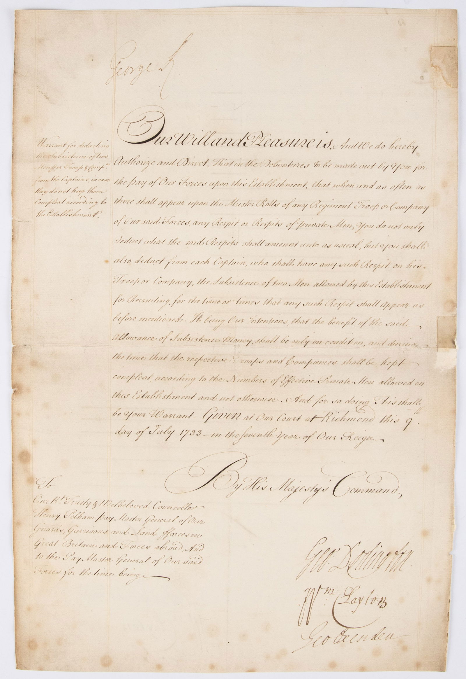 George II (1683-1760) Document Signed (1 of 6)