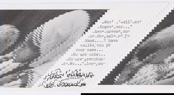 Mother Teresa (1910-1997) Signed Prayer Card: Property from the Estate of William H. Rasch Description: Mother Teresa (1910-1997) Signed Prayer Card, signed and inscribed prayer card, stamped 'Missionaries of Charity' and 'Jurgen HohmannÉ' on