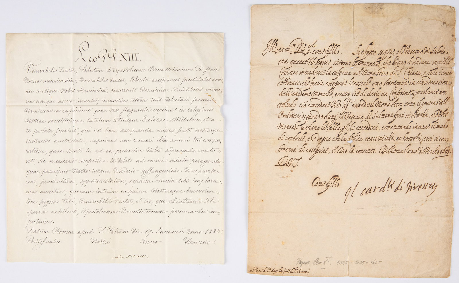 Pope Leo XIII (1810-1903) & Leo XI (1535-1605) Docs (1 of 6)