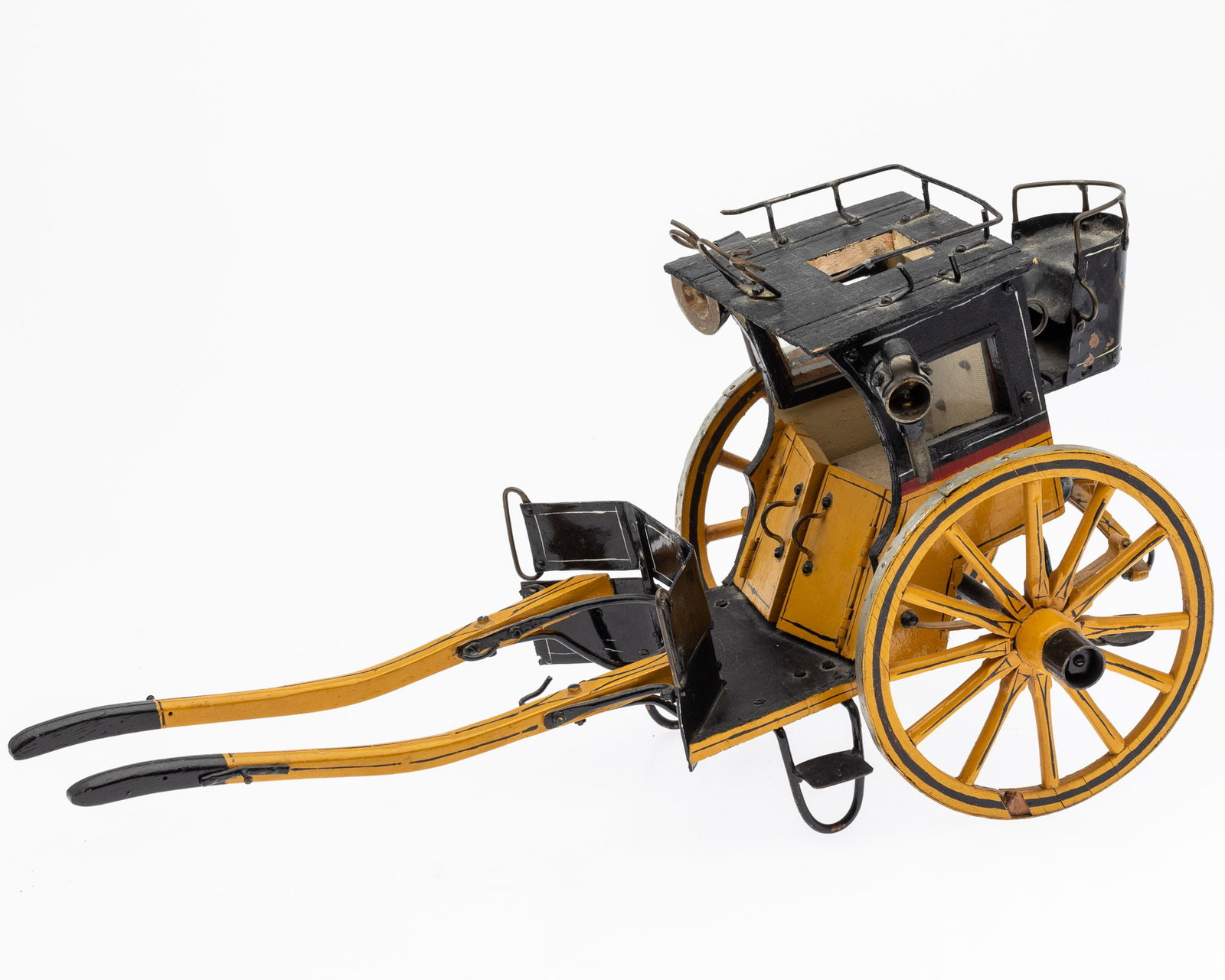 Painted and Metal Mounted Hansom Cab Model: Property from a Private Collection, Charleston, SC Description: Painted and Metal Mounted Hansom Cab Model. Measurements: Height: 8 in. x Width: 8 1/2 in. x Depth: 15 1/2 in.