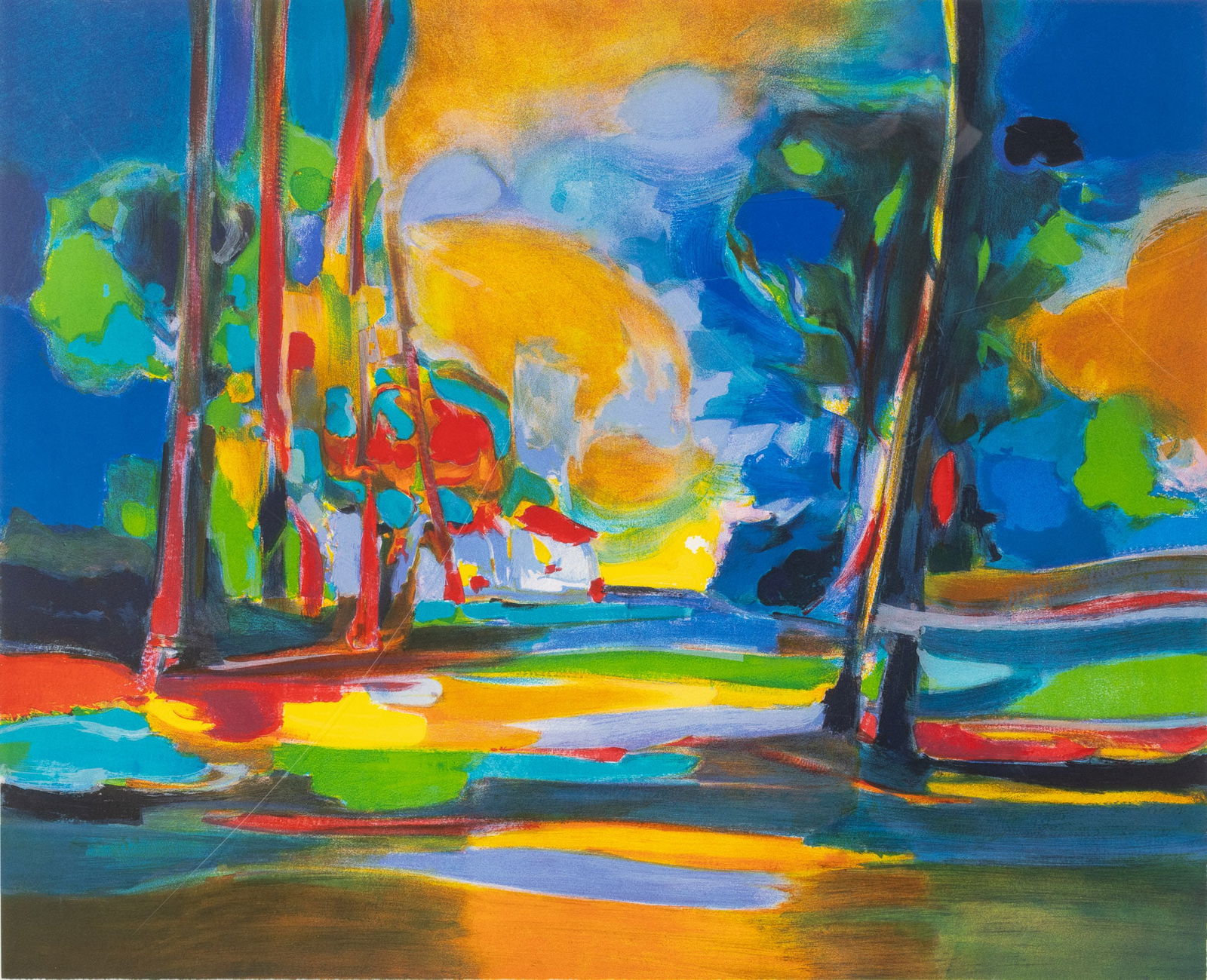 Marcel Mouly, Le Maison Dans La Clairiere Lithograph: Property from a Richmond Hill, GA Estate Description: Marcel Mouly (French, 1918-2008), Le Maison Dans La Clairiere, Lithograph, pencil signed lower right, pencil numbered 237/300 lower left, a co