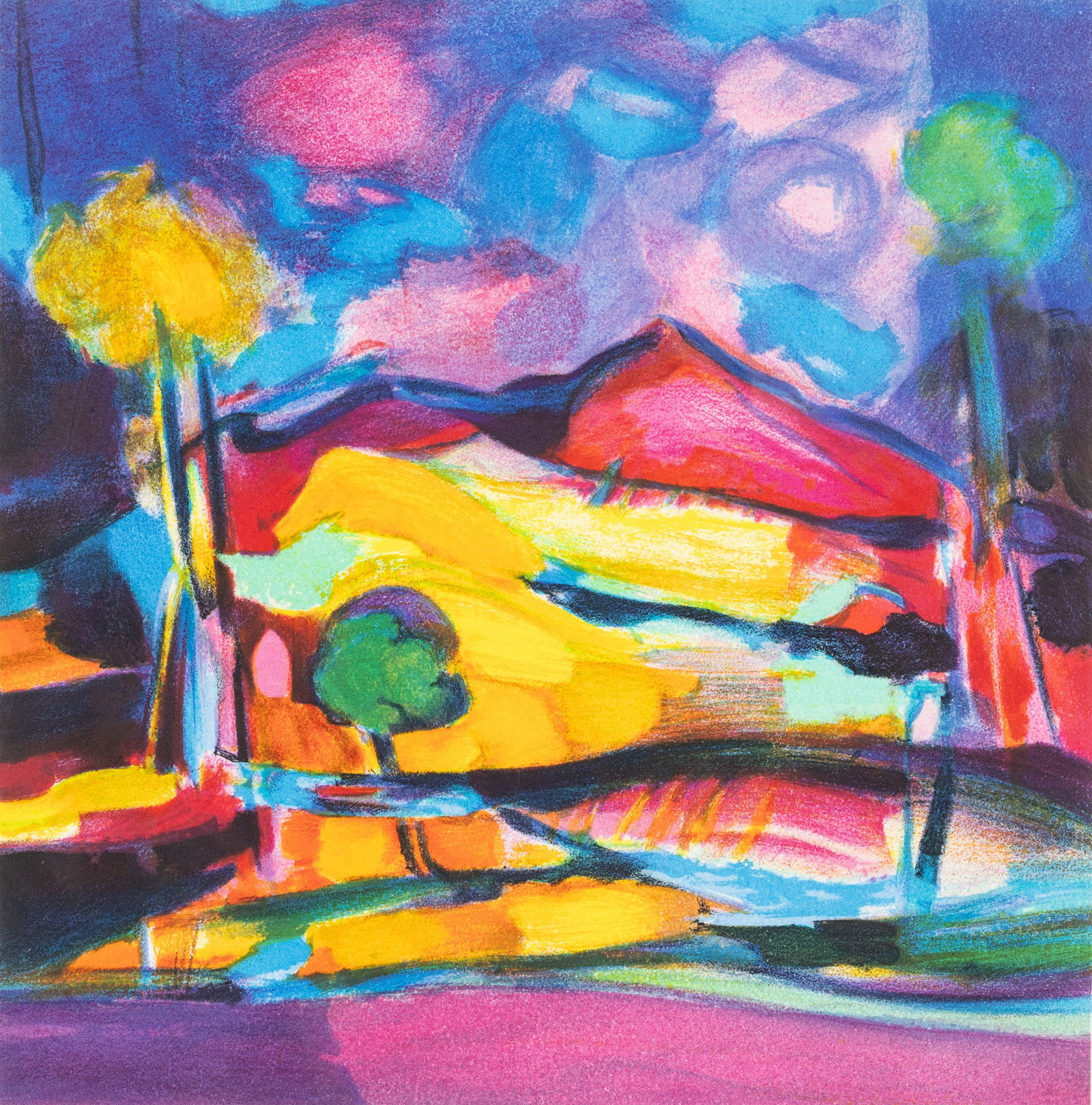 Marcel Mouly (1918-2008), La Montagne Rose, Litho: Property from a Richmond Hill, GA Estate Description: Marcel Mouly (French, 1918-2008), La Montagne Rose, Lithograph, pencil signed lower right, pencil numbered 213/300 lower left, a colorful land
