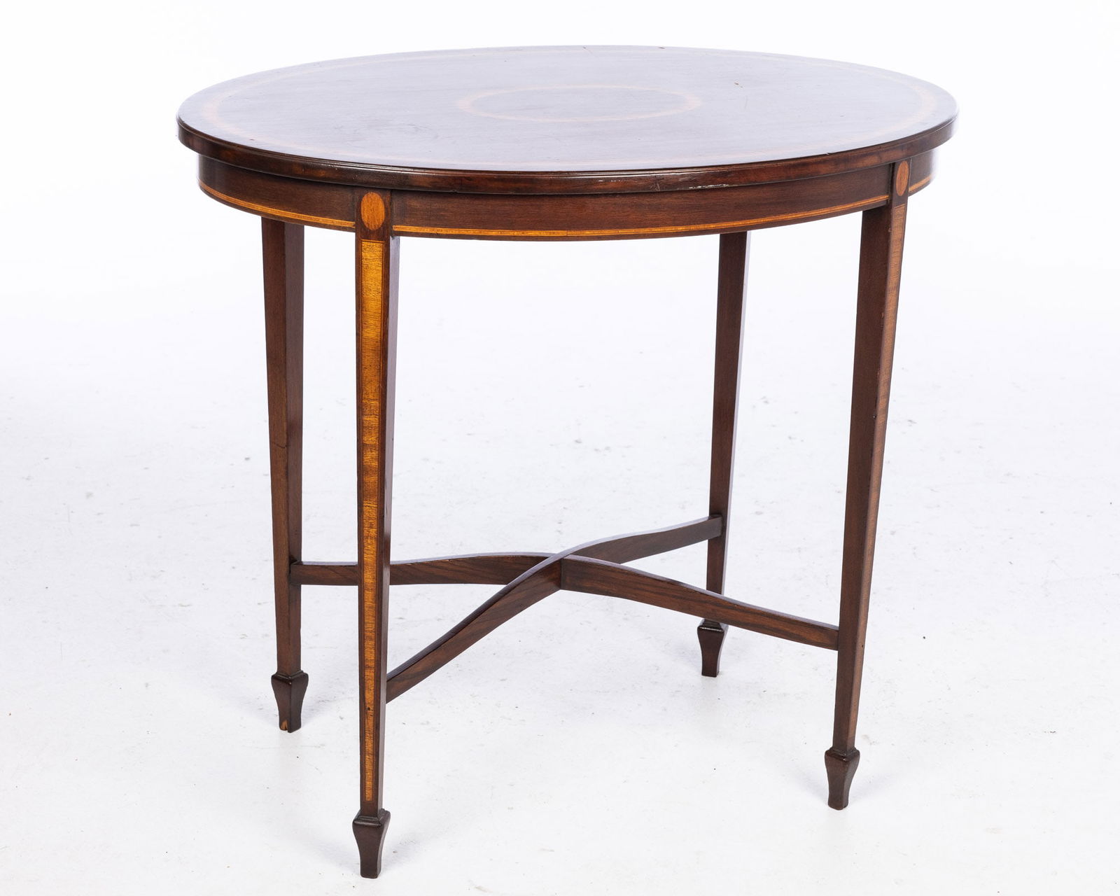 George III Style Inlaid Mahogany Oval Side Table (1 of 8)