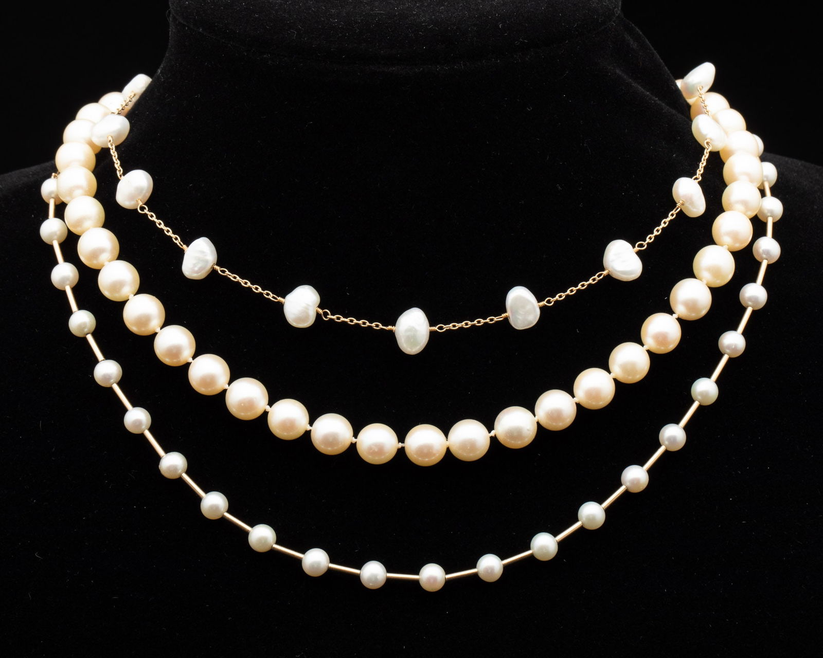3 Pearl and 14K Gold Necklaces (1 of 8)