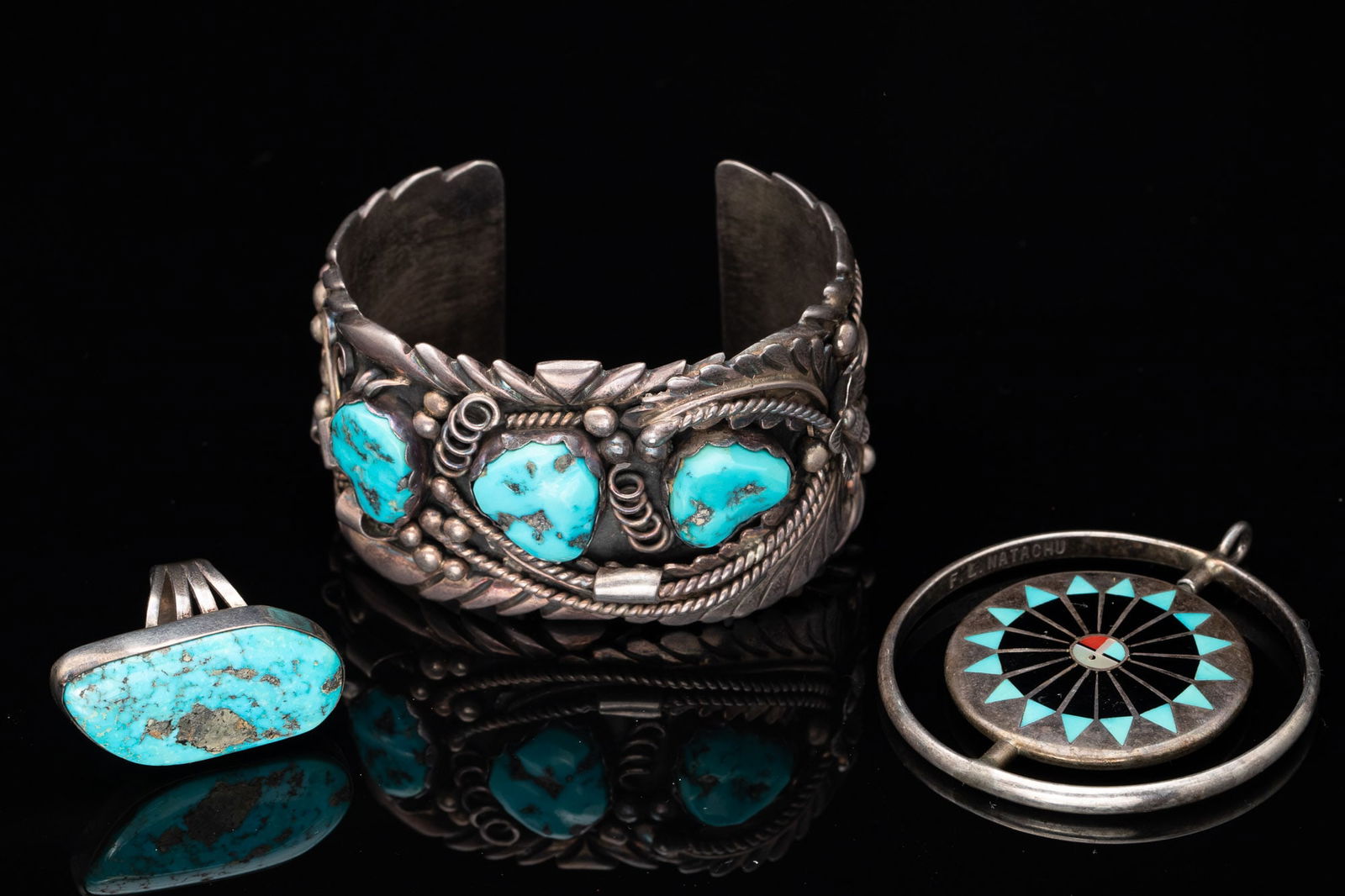 Native American Sterling Bracelet, Ring & Pendant (1 of 11)