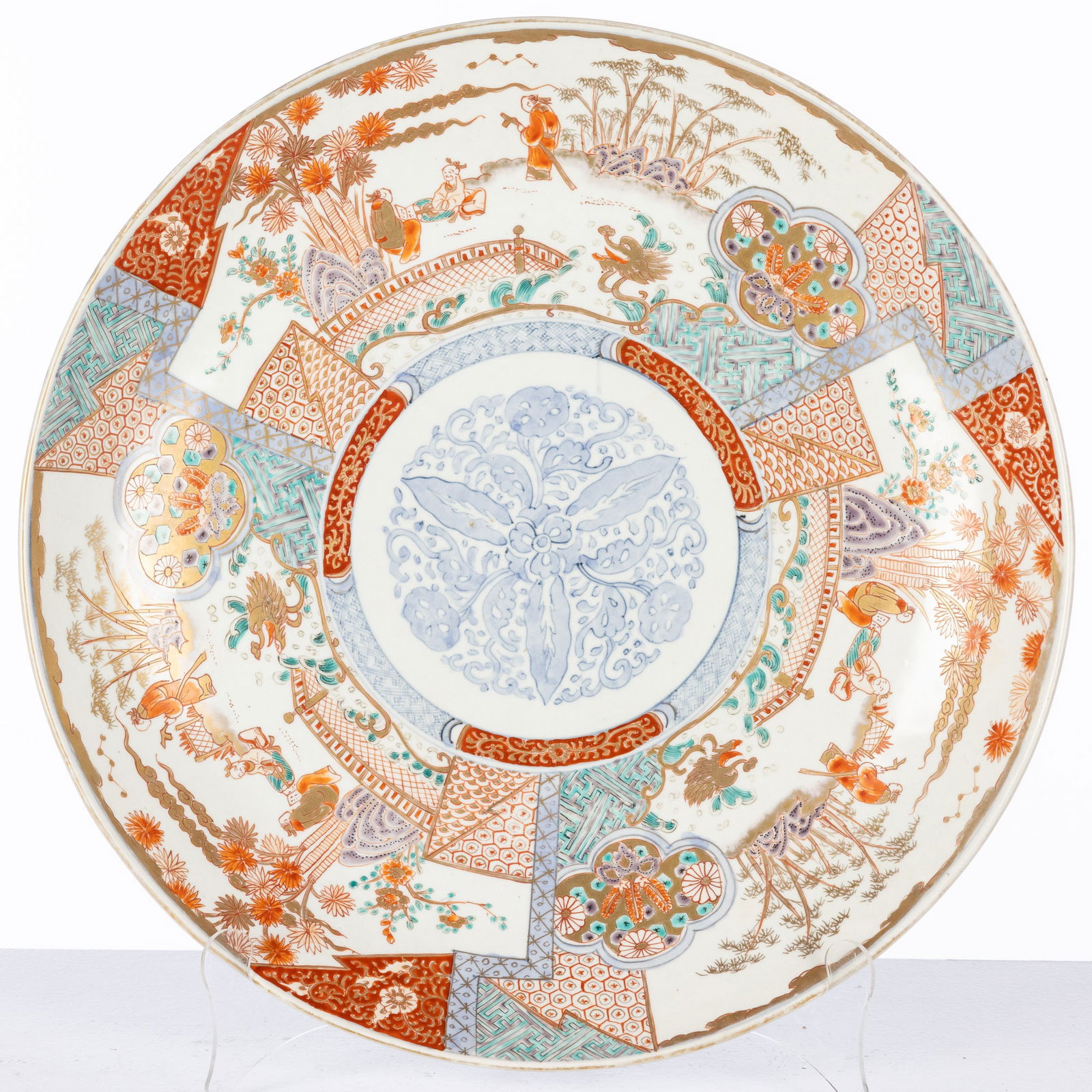 Japanese Imari Charger, c. 1800: Property from the Estate of a Former General Electric International Executive, Hilton Head Island, SC Description: Japanese Imari Charger, c. 1800, decorated with vignettes of figures in landscape