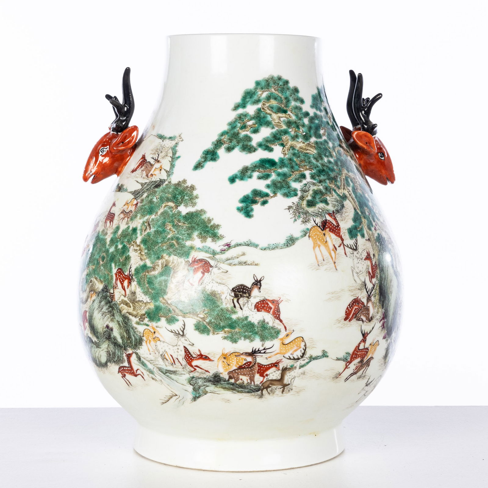 Chinese Famille Rose 100 Deer Vase, Modern (1 of 10)