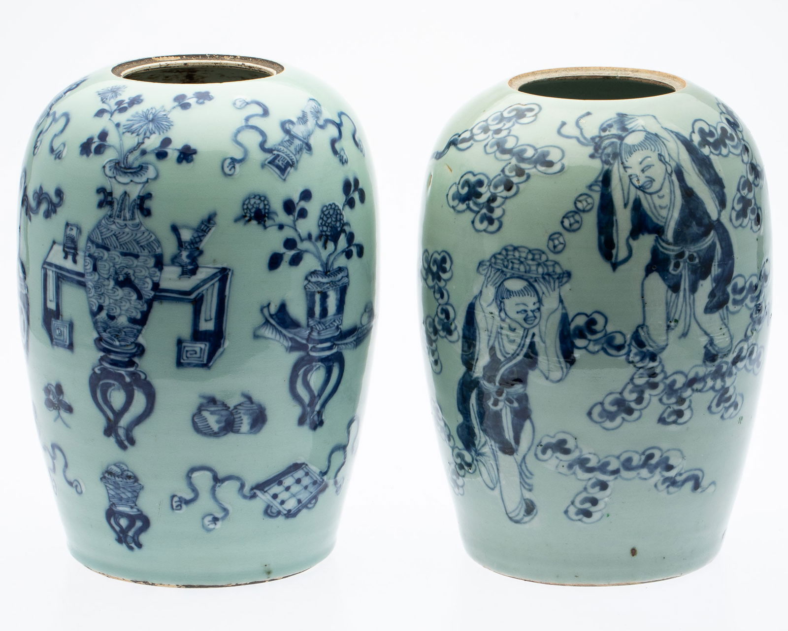 2 Chinese Celadon Jars with Blue & White Decoration (1 of 10)