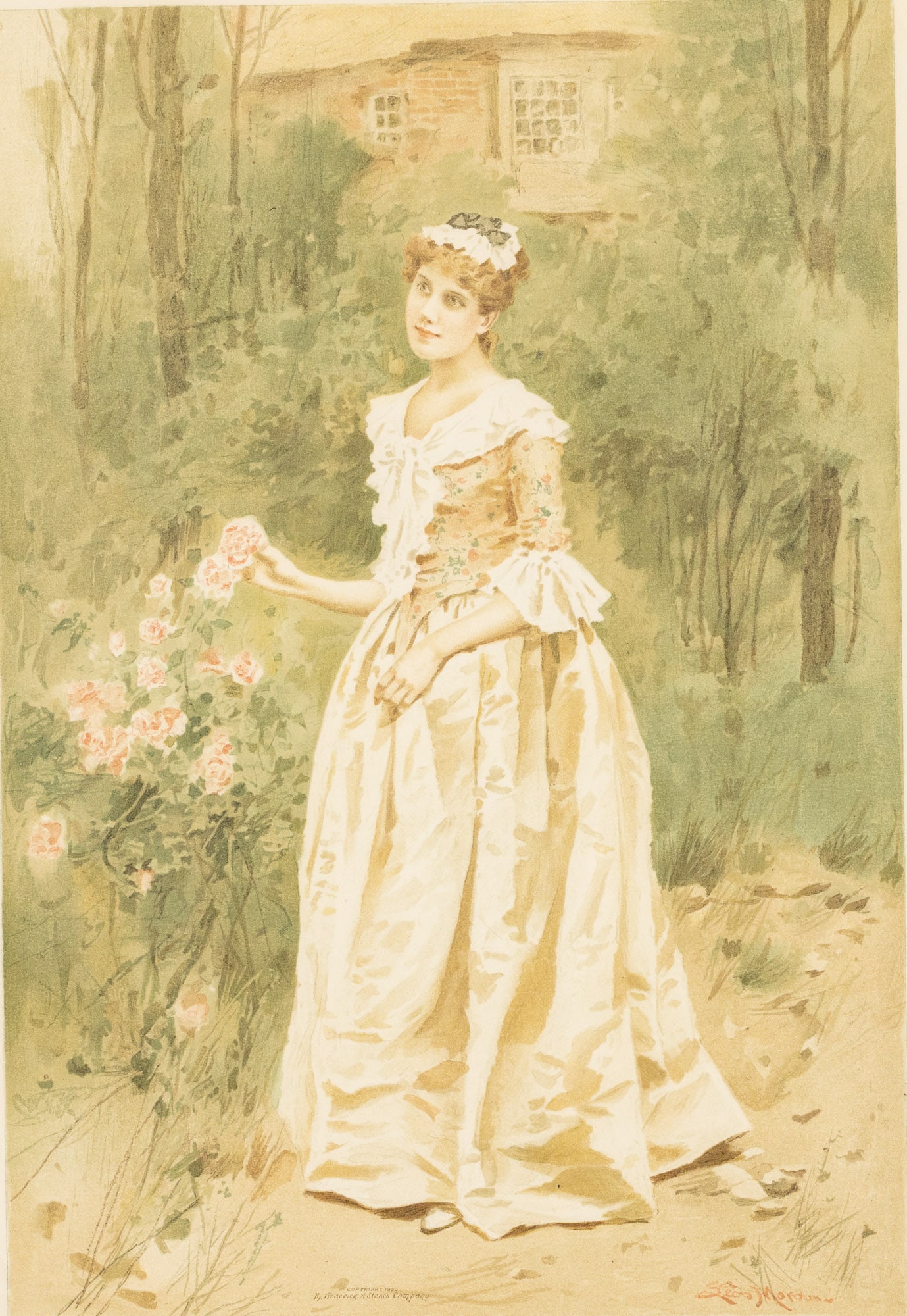 Leon Moran (1864-1941), Margaret, Lithograph: Property of Darleen F. Sullivan, Savannah, GA and Naples, FL Description: Leon Moran (American, 1864-1941), Margaret, Lithograph, signed in plate lower right, with 'Copyright 1890 by Frederick A.