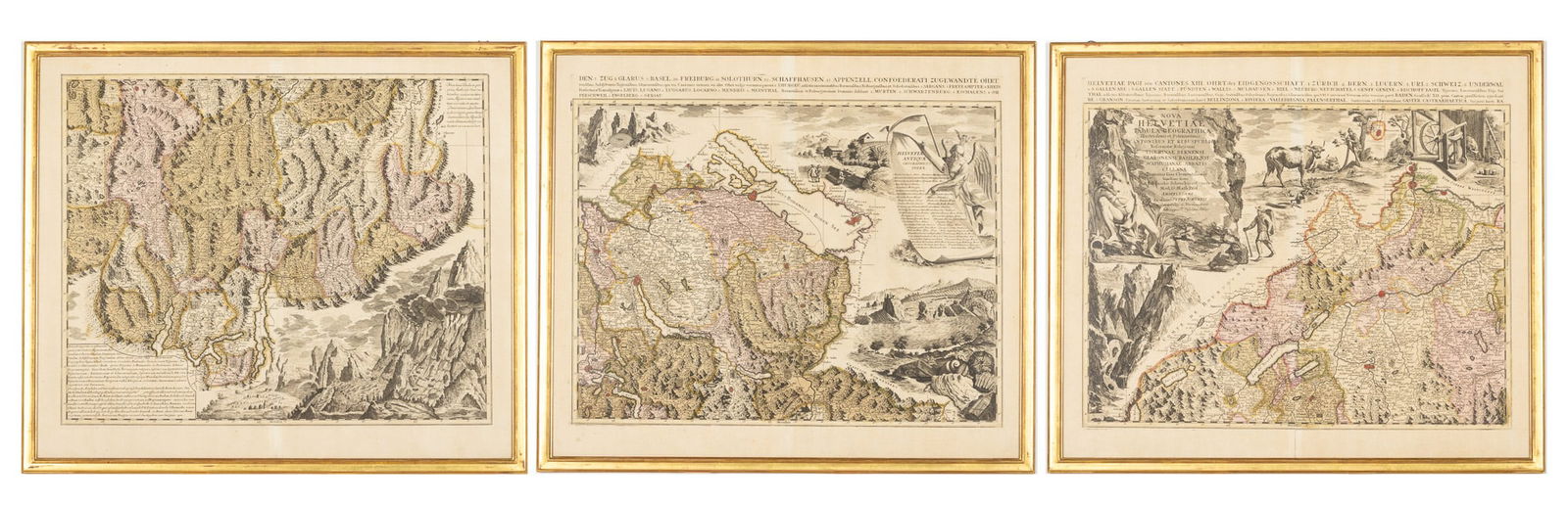 3 Antique Helvetian Engraved Maps, 17th/18th C (1 of 20)