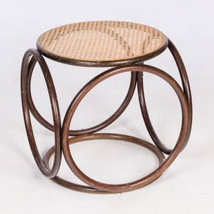 Thonet Bentwood and Caned Ottoman, Mid 20th C: Property of Richard Hanna & Byron (Steve) Dunham, Chicago and Savannah  Description:  Thonet Bentwood and Caned Ottoman, Mid 20th C, apparently unmarked. Measurements: Height: 16