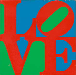 Robert Indiana (1928 - 2018), Love, Serigraph: Property of Diane Ryan, Stone Mountain, GA  Description:  Robert Indiana (American, 1928 - 2018), Love, Serigraph, with Syroco Art gallery label on verso, in metal frame. Frame size: 10 1/4 in. x 10