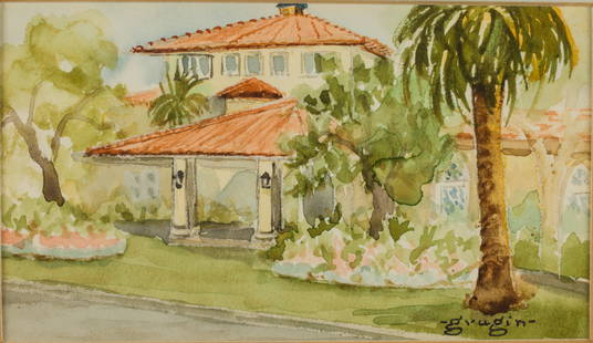 Betty Hale Grugin (GA, 20th/21st C), Sea Island, W/C: Property from a Private Collection, Saint Simons Island, GA  Description:  Betty Hale Grugin (GA, 20th/21st Century), Sea Island, Watercolor, signed 'Grugin' lower right, depicting The Cloister, Sea