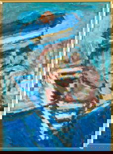Dominique Leca (French, b. 1938), Mariniere, Oil: Description: Dominique Leca (French, b. 1938), Mariniere, Oil on Paper, signed lower left, portrait of a sailor smoking a cigarette, with Certificate of Authenticity from Global Fine Art, with linen