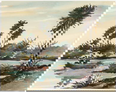 Ben Shepardson (1898-1954), Casey Key, FL, W/C: Property of Darleen F. Sullivan, Savannah, GA and Naples, FLDescription: Ben Shepardson (American, 1898-1954), Casey Key, Florida, 1950, Watercolor, signed lower right, landscape with figures in a