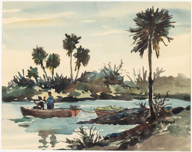 Ben Shepardson (1898-1954), Casey Key, FL, W/C: Property of Darleen F. Sullivan, Savannah, GA and Naples, FL Description: Ben Shepardson (American, 1898-1954), Casey Key, Florida, 1950, Watercolor, signed lower right, landscape with figures in