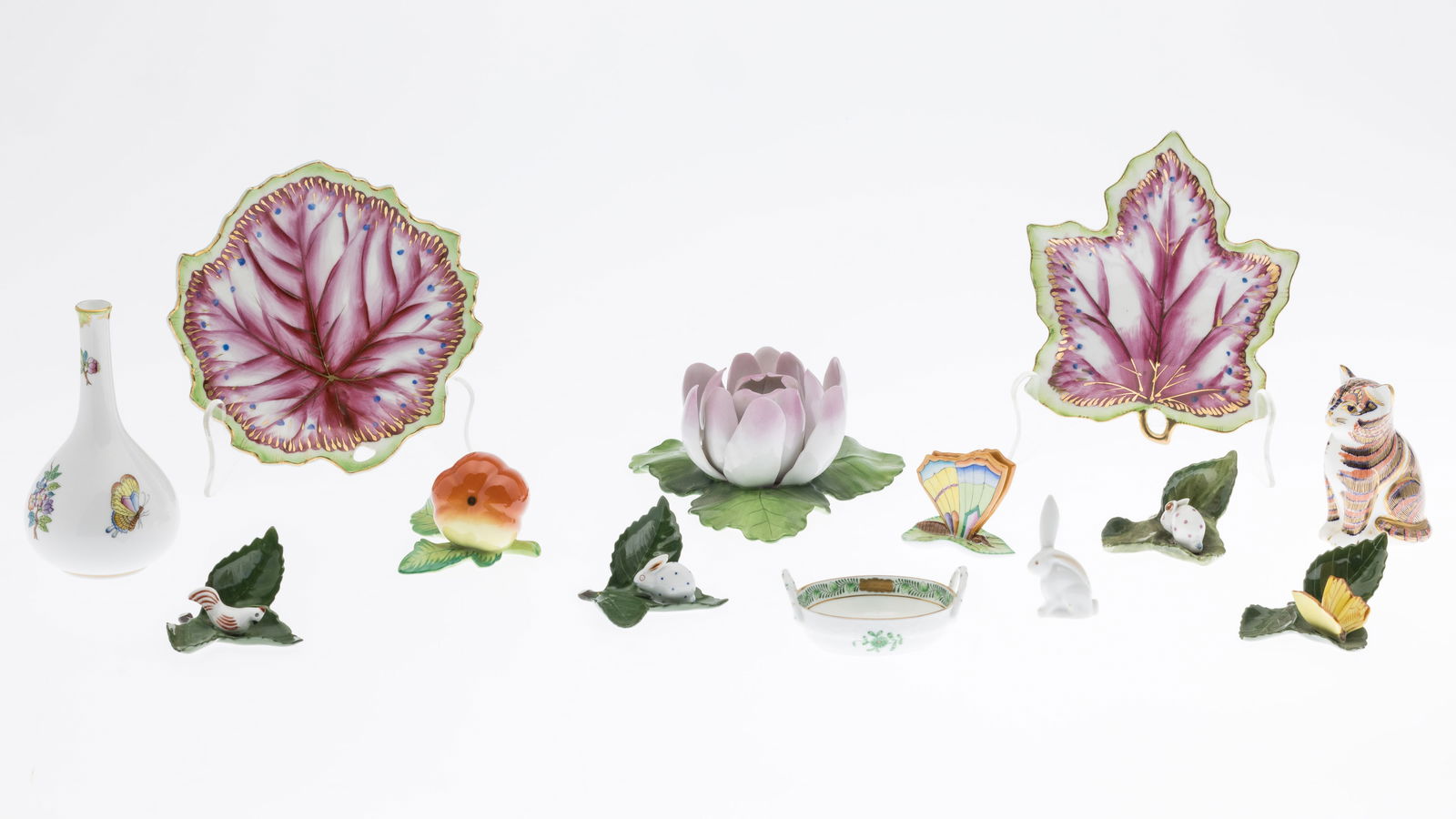 10 Pcs Herend, Royal Crown Derby Cat & 2 Leaf Plates (1 of 17)