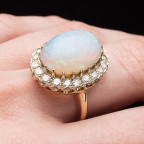 14K Cabochon Opal and Diamond Ring