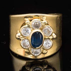18K Gold, Diamond and Sapphire Ring