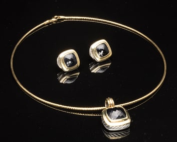 David Yurman, 18K Sterling & Onyx Pendant & Earrings