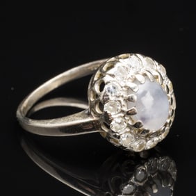 14K Gold, Diamond and Moonstone Ring