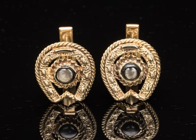 14K Black Star Sapphire Horseshoe-Form Cufflinks