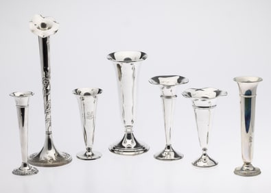 7 Sterling Silver Trumpet Vases including Tiffany
