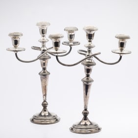 Pair of Sterling Silver 3-Light Candelabra