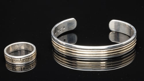 Native American Silver & 14K Men's Ring and Bracelet