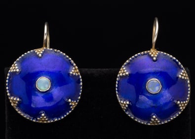 Sterling and Enamel Earrings With Opals