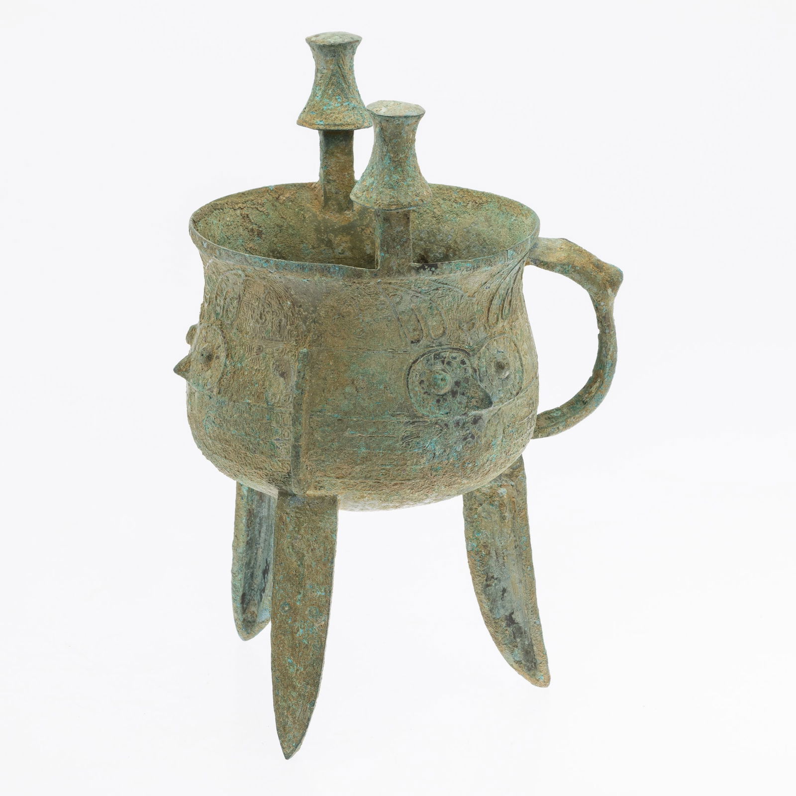Shang Dynasty Style Bronze Footed Pot with Handle (1 of 11)