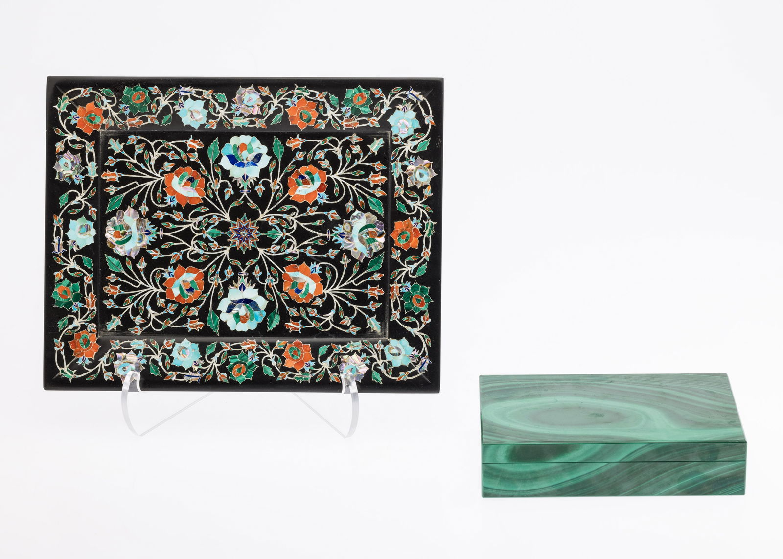 Italian Pietra Dura Plate and Malachite Box (1 of 12)