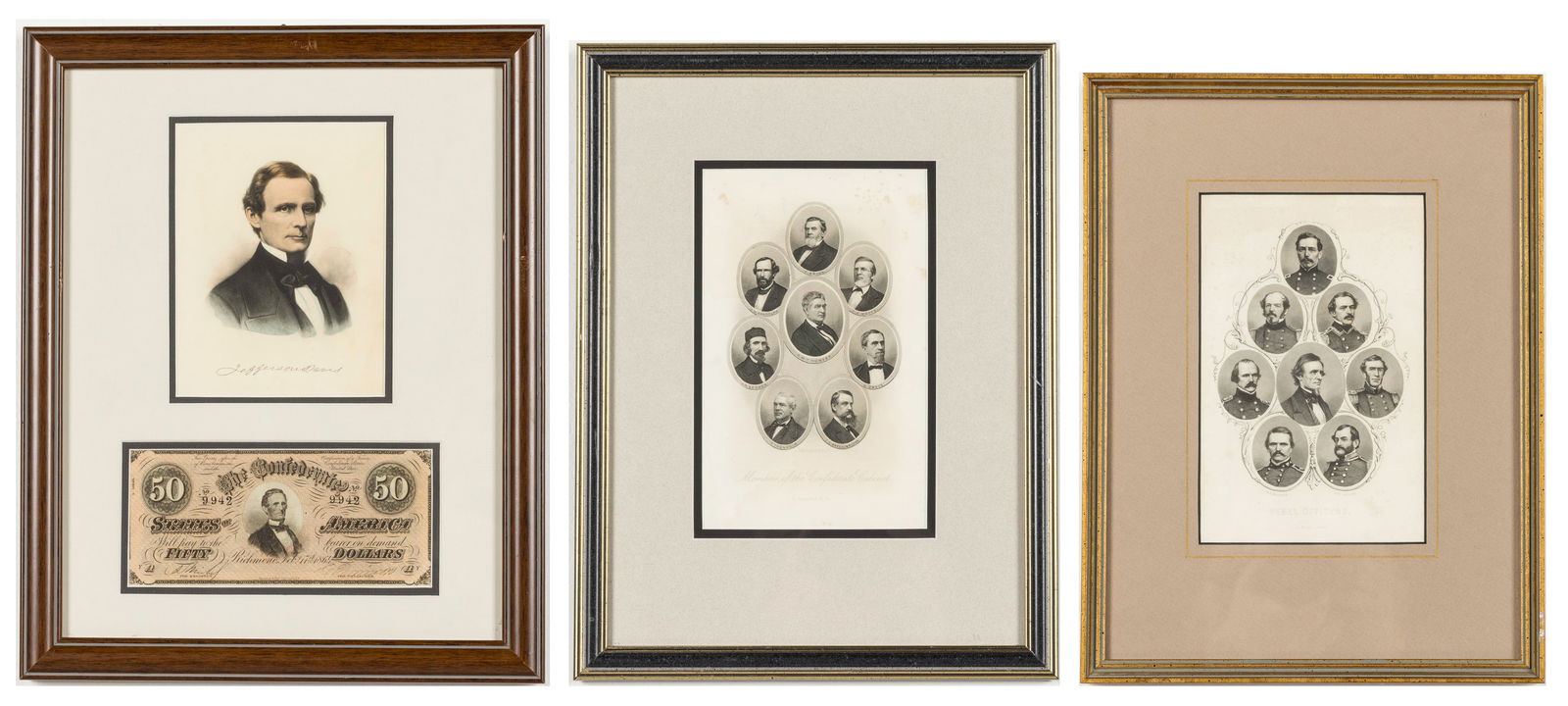 Jefferson Davis & 2 Civil War Etchings & Confed Note (1 of 15)