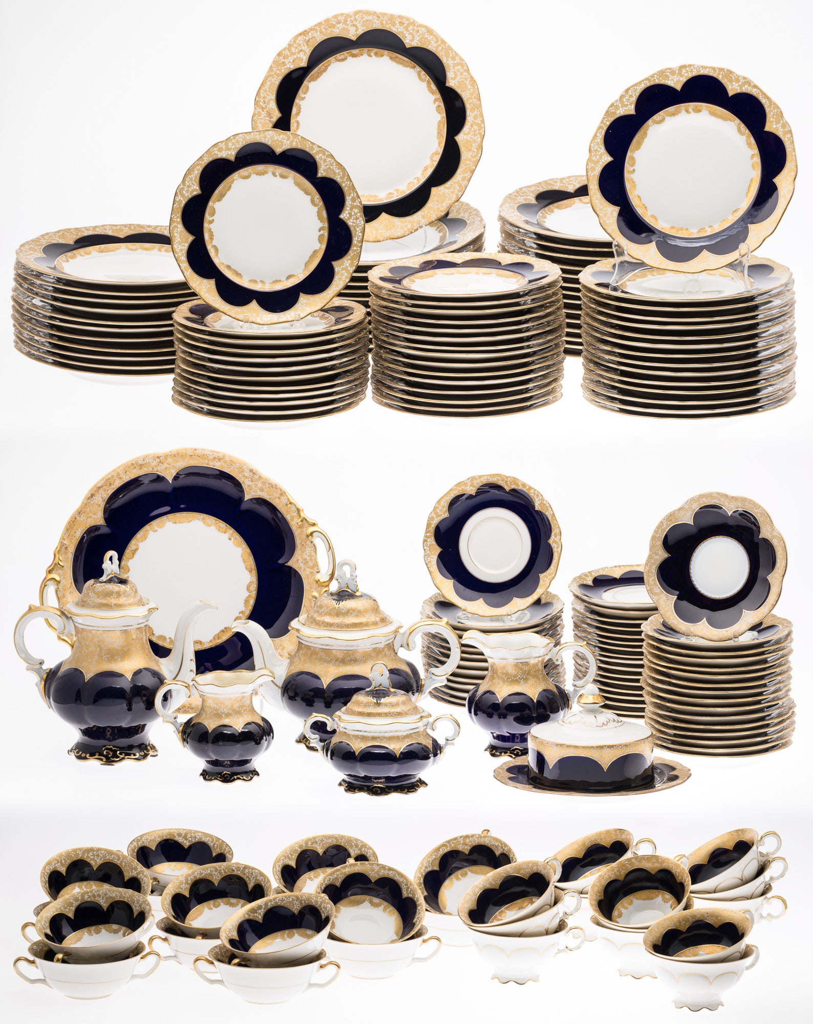 Large Set of Hutschenreuther Cobalt Blue and Gilt China, 162 pcs (1 of 17)