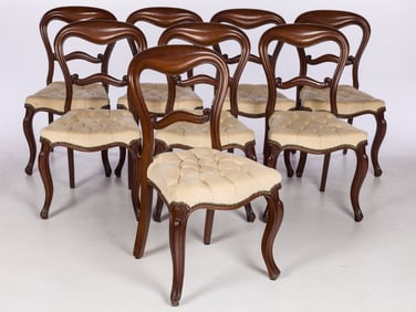 8 Victorian Walnut Dining Chairs, 19th Century