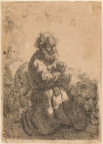 Rembrandt Van Rijn (Dutch 1606-1669) St Jerome in Prayer, Etching