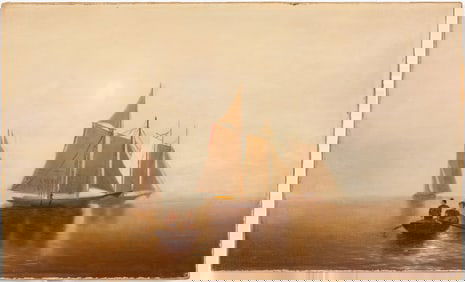 Attrib Francis Silva (NY, 1835-1886), Early Morning Sailing, O/C