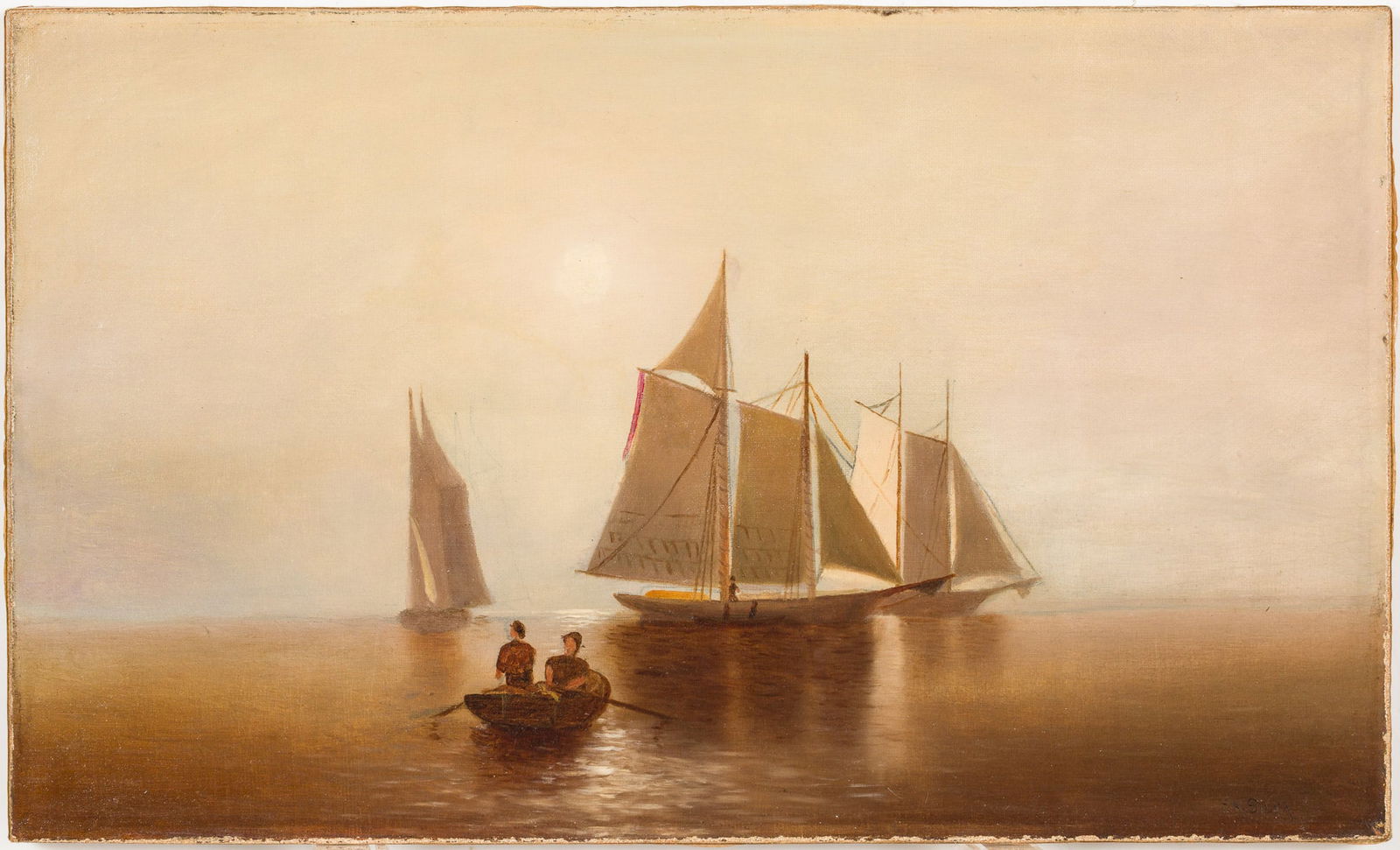 Attrib Francis Silva (NY, 1835-1886), Early Morning Sailing, O/C (1 of 14)