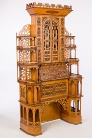 Unusual Gothic Style Bird's Eye Maple Secretary