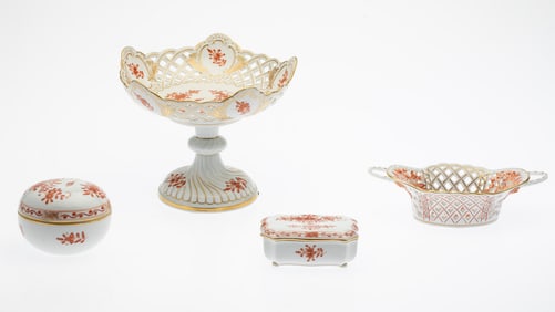 3 Pieces of Meissen Porcelain and a Herend Basket