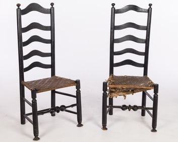 Two Similar Early American Slat Back Side Chairs, 18th C