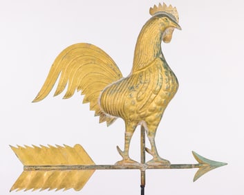 Large Gilt Metal Rooster Weathervane