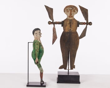 2 Figural Painted Wood Whirligigs