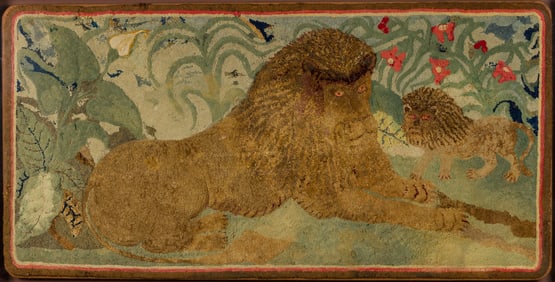 Large Peaceable Kingdom Hooked Rug, E S Frost, First Half 19th C