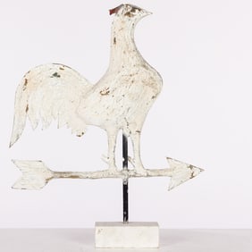 White Painted Metal Rooster Weathervane