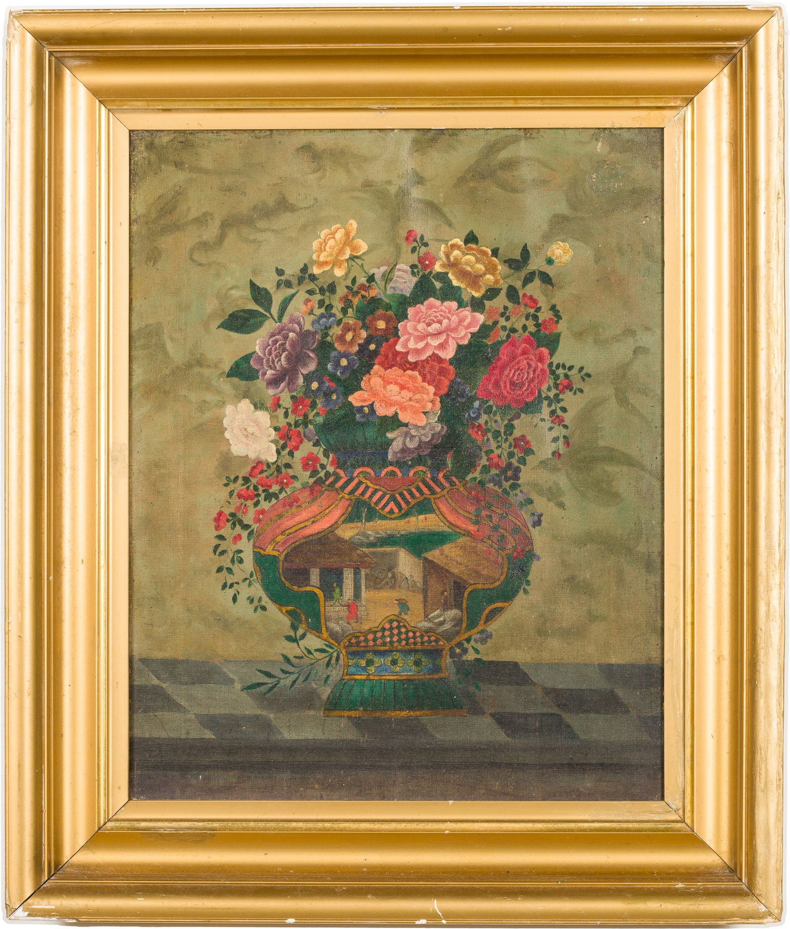 Folk Art Floral Still Life, Oil On Canvas Auction