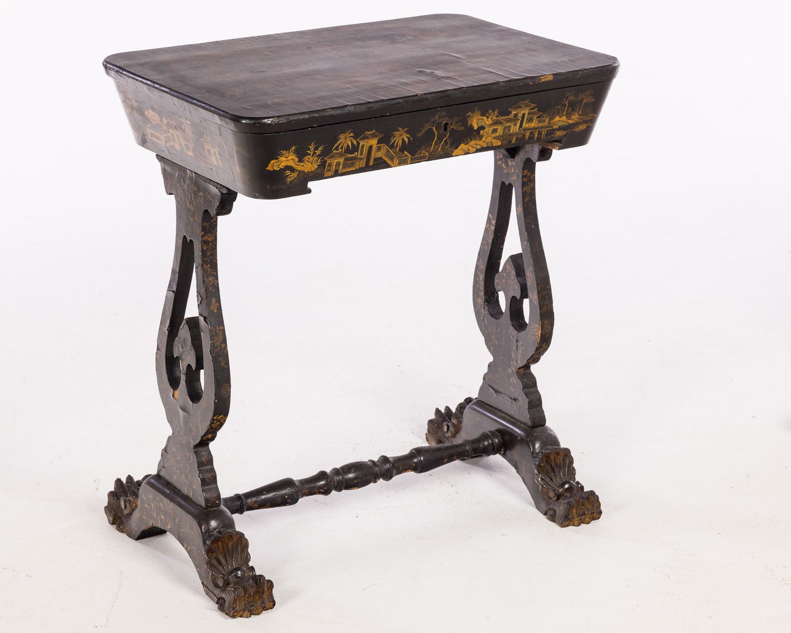English Black Japanned Chinoiserie Sewing Table, 19th century (1 of 15)